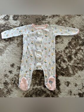 Magnetic Me Pink Trim Floral Footed One-Piece